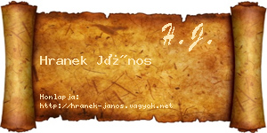 Hranek János névjegykártya